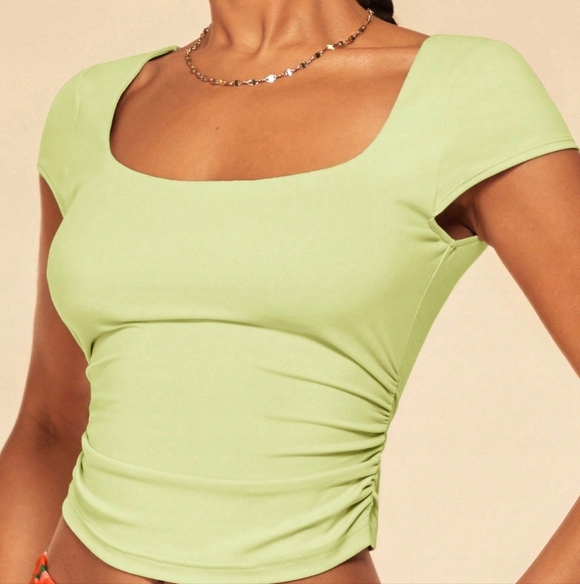 Olive & Oak Light Green Cap Sleeve Crop Top, XS - Picture 1 of 5